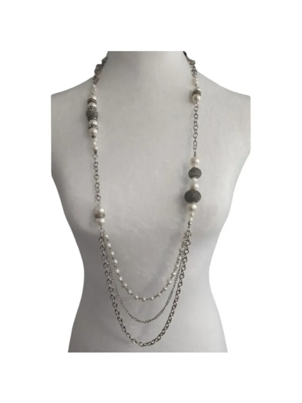 Silvertone Faux Pale Pink Pearl Necklace